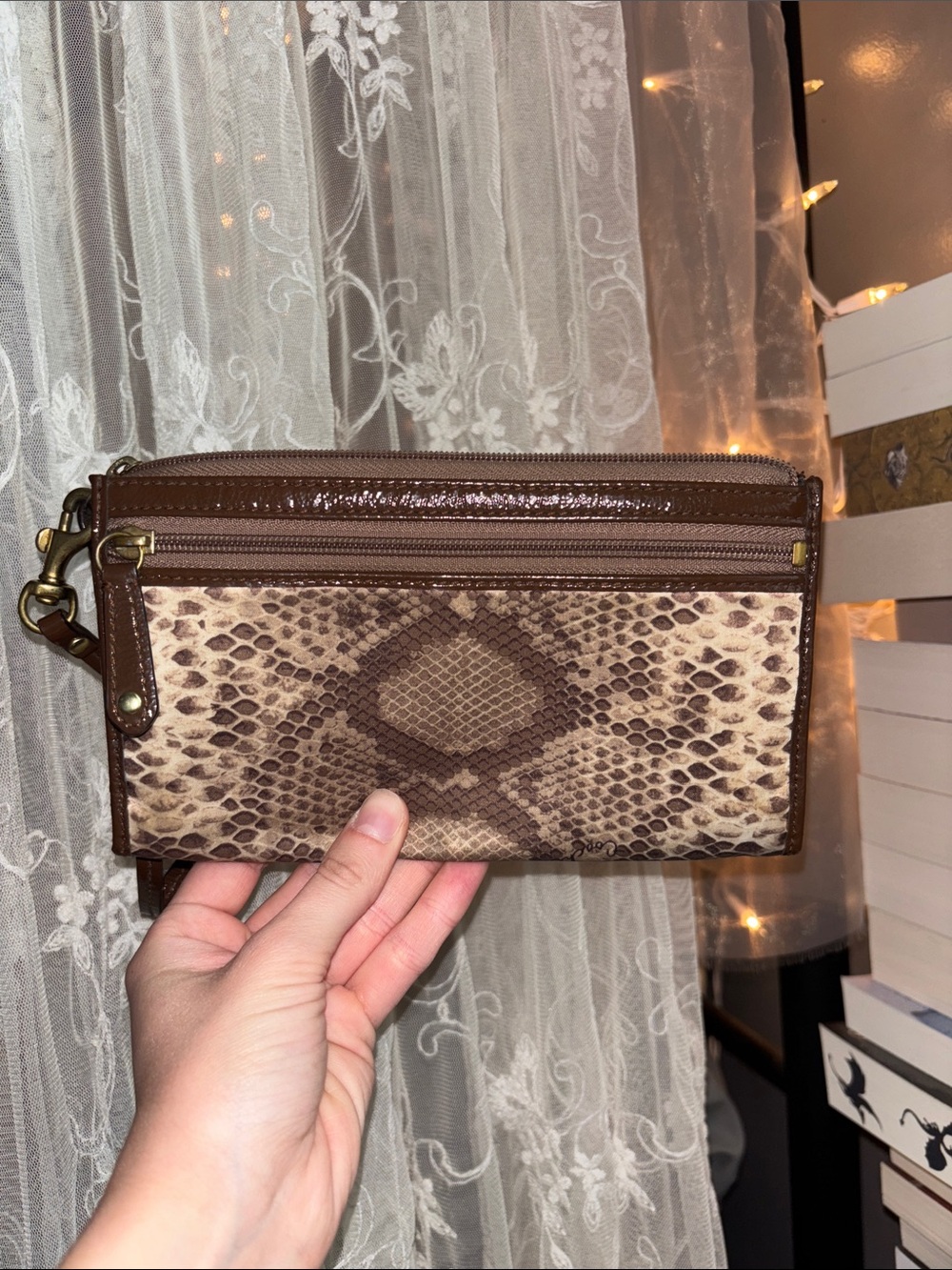 Coach Snake-Print Wristlet in Brown and Cream - Picture 4 of 4